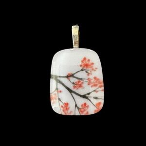 Cherry Blossom Fused Glass Pendant Necklace – Handmade Art Jewelry